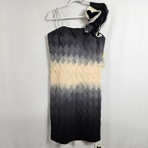 NWT Mikael Aghal One Shoulde Braided Ombre Mini Dress - Size 14